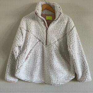 Playing For Keeps Sherpa Teddy Sweater Women’s Small Quarter Zip Mock Neck